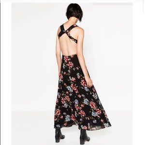Zara black floral maxi dress s
